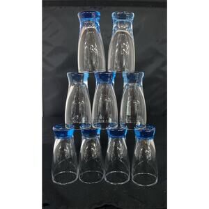 Vintage Double Shot/Juice Weighted Bottom Aqua Glasses Set Of 9